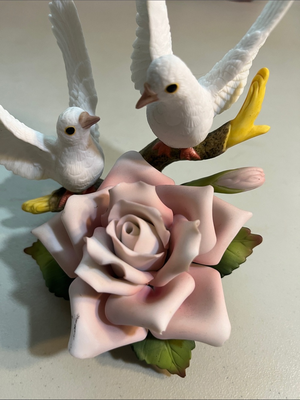 Decorative Pink Rose Bird Figurine - Elegant Porcelain Accent